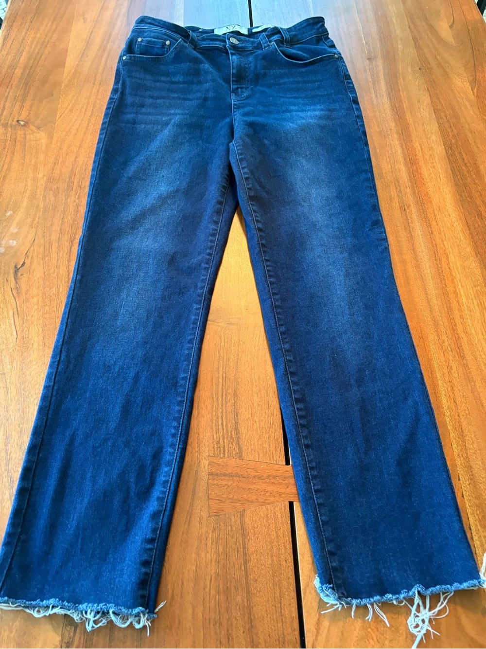 NIC+ZOE Dark Blue Straight-Leg Jeans with Raw Hem